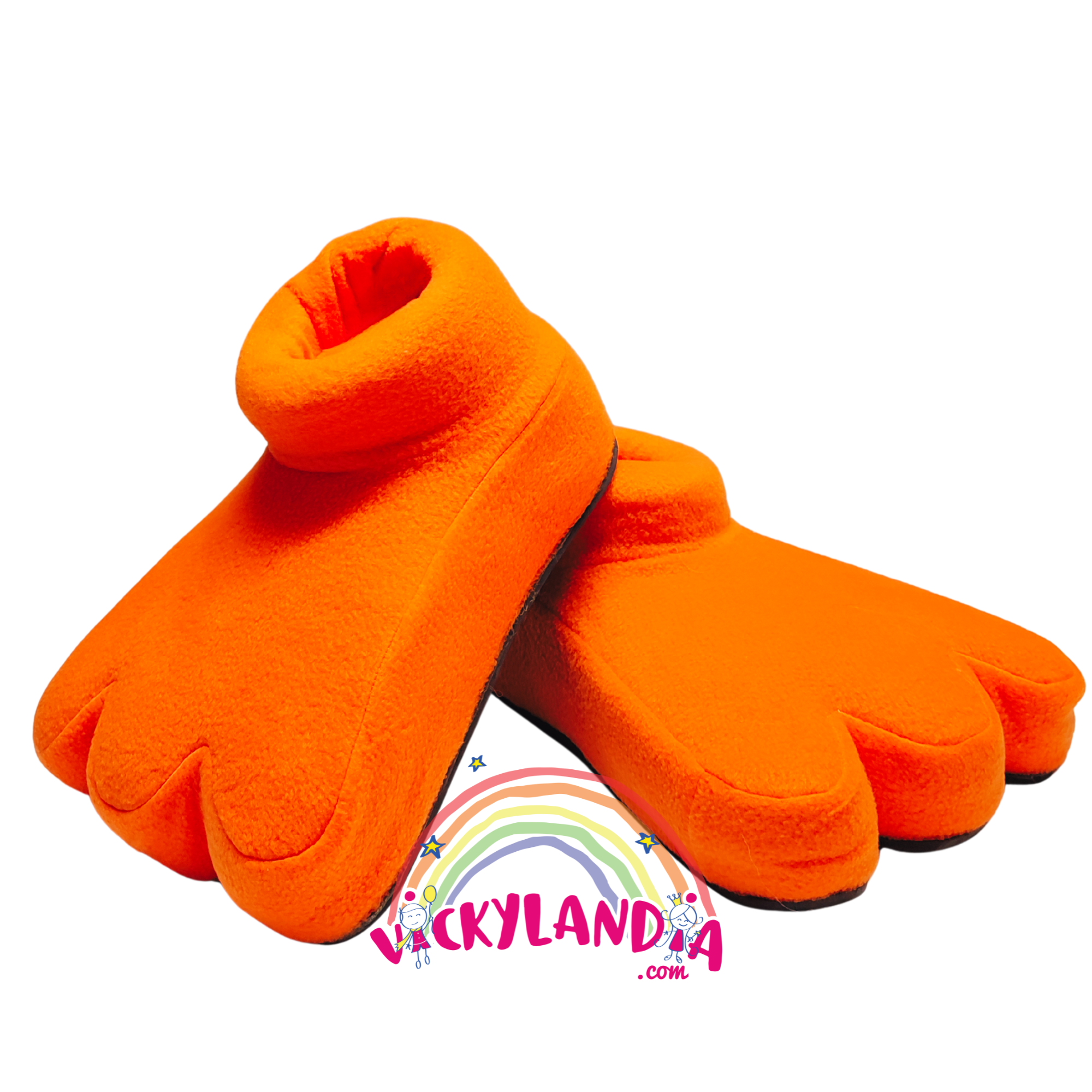 Zapatos acolchados naranja de disfraz  con suela antirresbalante, ideales para disfraces infantiles, cosplay, cabalgatas y animaciones para personaje cabezón tipo gallo, pato o cachorro animado.