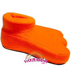 Zapatos acolchados naranja de disfraz  con suela antirresbalante, ideales para disfraces infantiles, cosplay, cabalgatas y animaciones para personaje cabezón tipo gallo, pato o cachorro animado.
