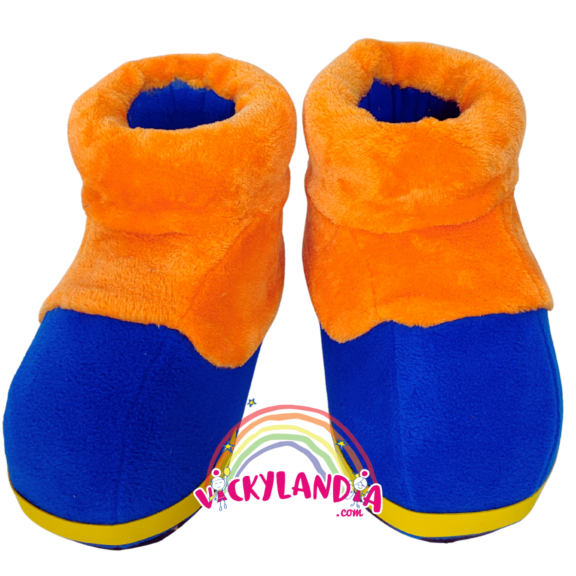 Zapatos acolchados naranja y azul con peluche, perfectos para cosplay, disfraces cabezones y mascotas animadas