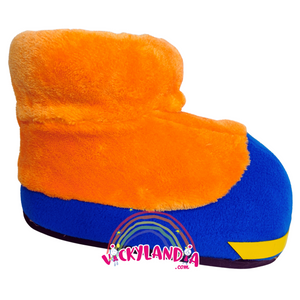Zapatos acolchados naranja y azul con peluche, perfectos para cosplay, disfraces cabezones y mascotas animadas