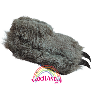 Zapatos gris peludos con garras, acolchados y antirresbalantes. Perfectos para cosplay, disfraces monstruosos y personajes cabezones