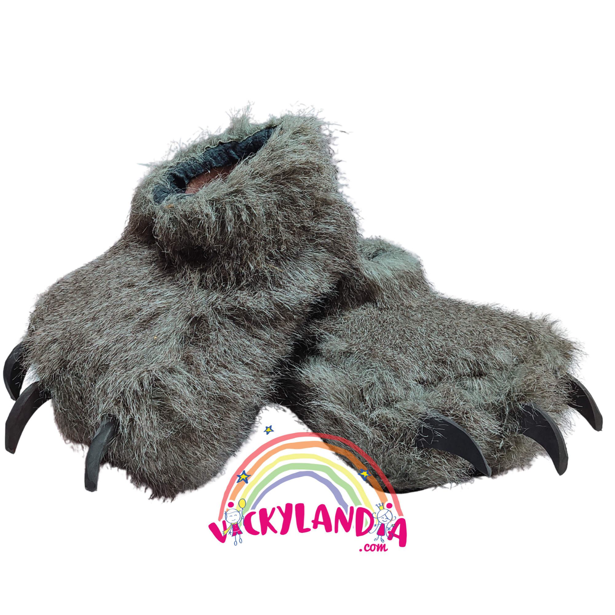 Zapatos gris peludos con garras, acolchados y antirresbalantes. Perfectos para cosplay, disfraces monstruosos y personajes cabezones