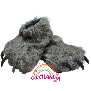 Zapatos gris peludos con garras, acolchados y antirresbalantes. Perfectos para cosplay, disfraces monstruosos y personajes cabezones