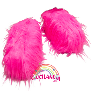 Zapatos rosa peludos de felpa larga con diseño acolchado, ideales para cosplay y personajes cabezones