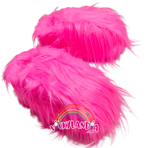 Zapatos rosa peludos de felpa larga con diseño acolchado, ideales para cosplay y personajes cabezones