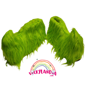 Zapatos peludos verdes acolchados tipo Grinch, perfectos para disfraces navideños y personajes cabezones
