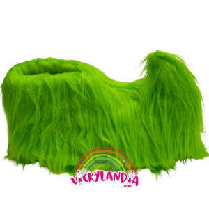 Zapatos peludos verdes acolchados tipo Grinch, perfectos para disfraces navideños y personajes cabezones