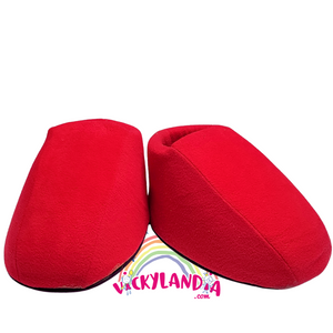 Zapatos rojos acolchados con diseño infantil, ideales para personajes cabezones y mascotas animadas
