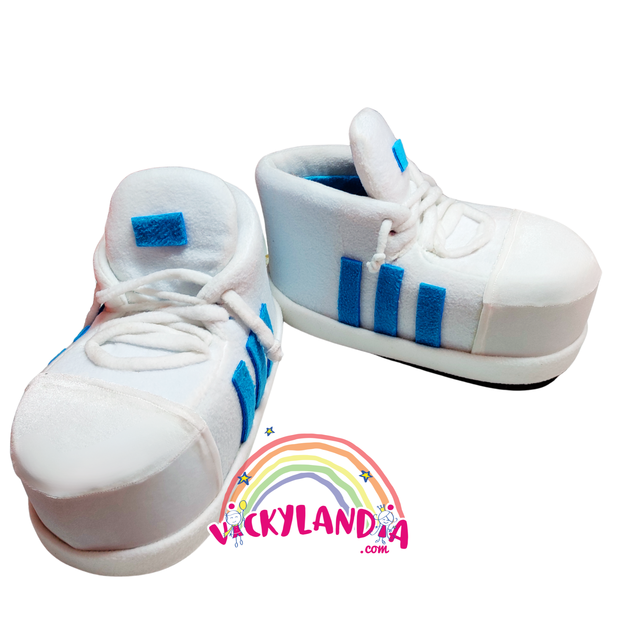 Zapatillas blancas acolchadas con suela antirresbalante, perfectas para disfraces cabezones, cosplay urbano y animaciones infantiles