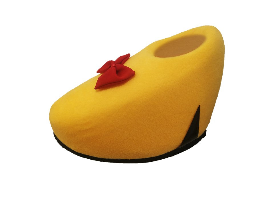 Zapato amarillo tacones peluche disfraz cabezon mascota publicitaria peludo vickylandia