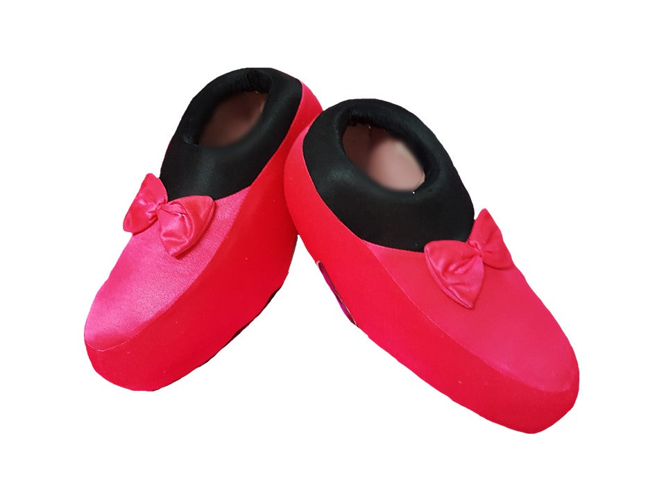 Zapato rojo fucsia tacones peluche disfraz cabezon mascota publicitaria peludo vickylandia