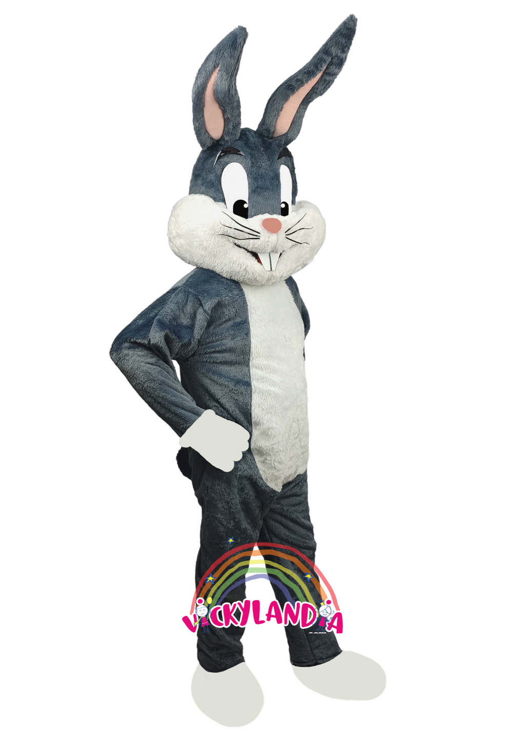 Descubre la magia de nuestro muñeco publicitario de Conejo Gris en Vickylandia. Son disfraces cabezones perfectos para fiestas infantiles, shows, cumpleaños, estrategias publicitarias, espectáculos, cabalgatas y cualquier tipo de evento.