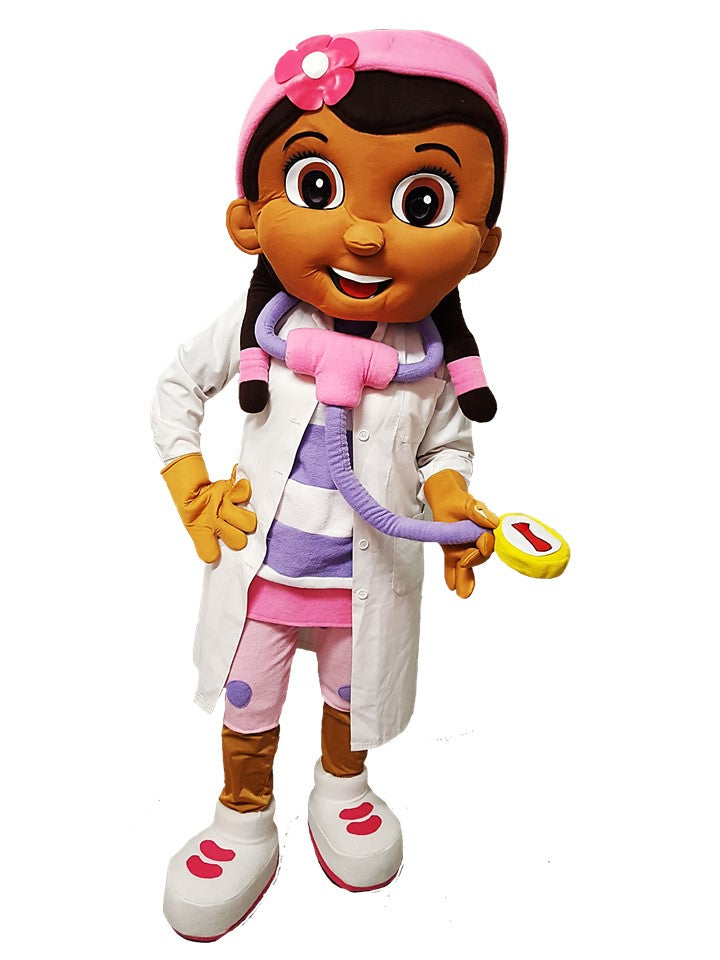 niña doctora disfraz muñeco cabezon cabezudo botarga mascota publicitaria Peluches personalizados Merchandising corporativos  personalizados fabricante vickylandia