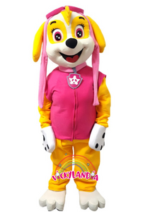 perra rosa disfraz muñeco cabezon cabezudo botarga mascota publicitaria Peluches personalizados Merchandising corporativos  personalizados fabricante vickylandia