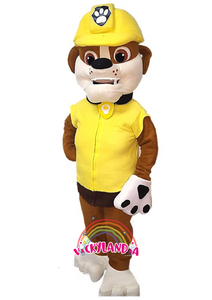 perro amarillo disfraz muñeco cabezon cabezudo botarga mascota publicitaria Peluches personalizados Merchandising corporativos  personalizados fabricante vickylandia
