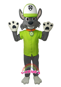 perro camisa verde disfraz cabezon mascota publicitaria vickylandia